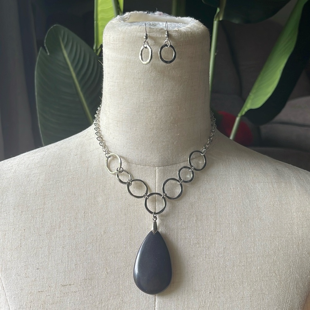 Black Stone Necklace and Earring Set